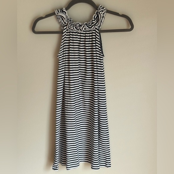 Bella Bliss Girls Size 10 Nautical Navy & White Striped Dress Ruffle Neck Slvles - Picture 7 of 7